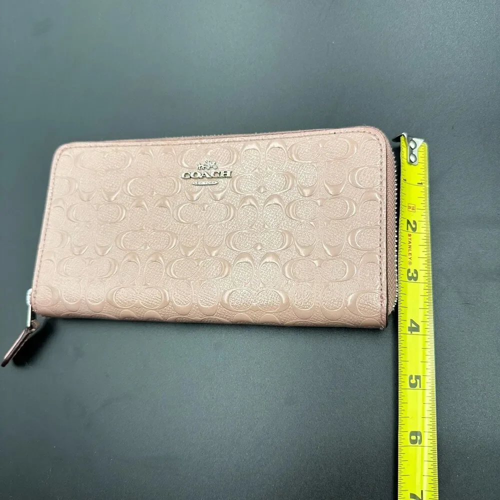 Coach Signature Debossed Patent Leather Zip Around Wallet Blush Pink Accordion